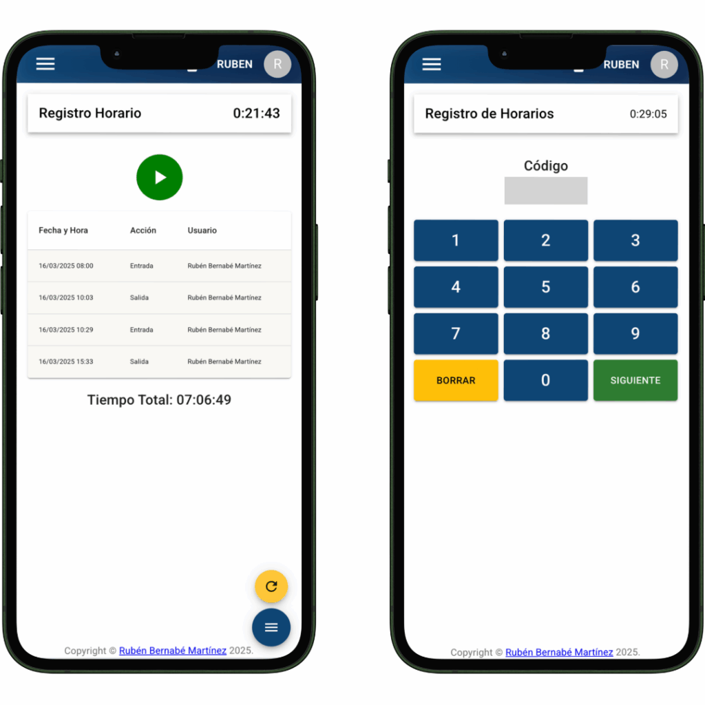 pantalla movil fichajes control horario